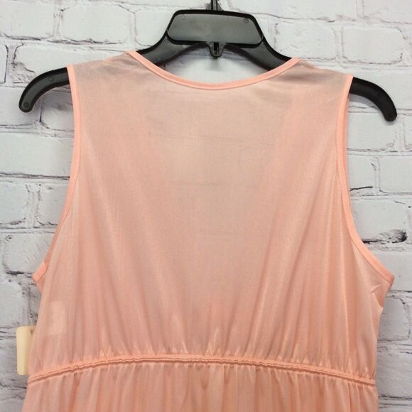 Vtg Figurfit Long Nightgown Women's Sz M Peach Sheer Accordion Pleats Lace Flowy - Picture 7 of 11